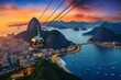 Bird's-eye view of Rio de Janeiro featuring Urca, Sugar Loaf cable car, and Corcovado mountain. Generative AI