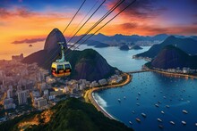 Bird's-eye View Of Rio De Janeiro Featuring Urca, Sugar Loaf Cable Car, And Corcovado Mountain. Generative AI