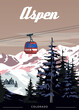 © hadeev - Travel resort Aspen Ski poster retro. Colorado USA winter landscape travel card