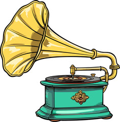 flat vector retro vintage gramophone