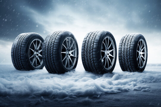 Wall Mural -  - Wheels with winter tires ready for winter with snow and all difficult weather conditions