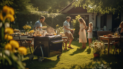 Wall Mural - family having fun on barbecue