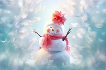  Snowman isolated on a pastel white background