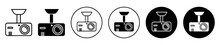 Vehicle Dvr Camera Icon Set. Car Dash Cam Vector Symbol In Black Filled And Outlined Style.