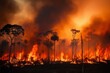 Burning trees in Amazon rainforest for algriculture; incriminating CO2 emissions, atmosphere, ecology, global warming. Para state, Brazil. Generative AI