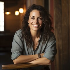 Wall Mural - portrait of a young happy woman smiling. Beautiful woman smiling, Generative AI