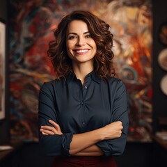 Wall Mural - portrait of a young happy woman smiling. Beautiful woman smiling, Generative AI