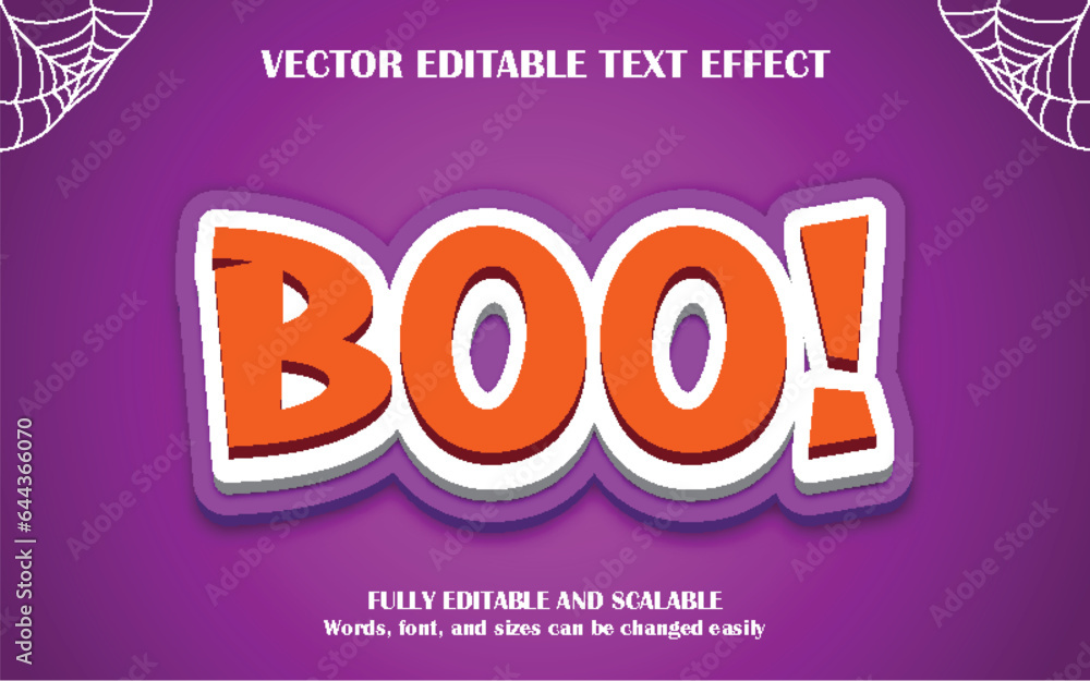 Editable vector text effect boo text style effect on purple halloweenbackground