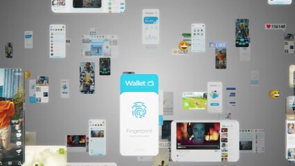 Wall Mural - animated virtual background with social networks interconnected by internet into worldwide web. inte