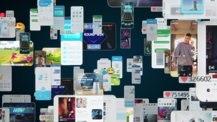 Wall Mural - influencer marketing concept: digital visualization of popular social media users and brands collabo