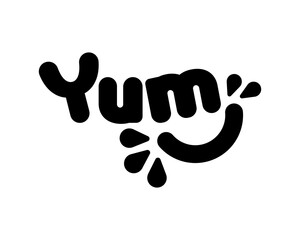 Yum Yum text. Only one single word. Printable graphic tee. Design doodle for print.