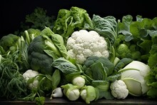 A Blend Of White And Green Cruciferous Vegetables. Generative AI