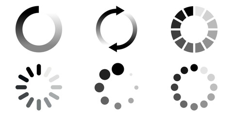 Aufkleber - A set of six variations of graphic loading for a video player, or mp3 player, browser. Isolated download icon set on black background.