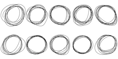 Aufkleber - Set of 10 doodles, hand-drawn rings. Hand drawn circle, set of vector drawn rings.