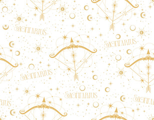 Sagittarius zodiac star seamless pattern. Sagittarius sign symbol stars Vector EPS10