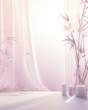  A Whimsical And Dreamy Bamboo Gentle Light Background In Pastel Shades Of Pink And Lavender. The Window Filters Soft Sunlight, Creating A Romantic And Enchanting Scene.