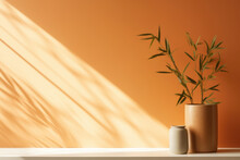  A Cozy And Inviting Bamboo Gentle Light Background In A Warm Orange Hue. The Window Creates Dramatic And Bold Shadows, Setting A Passionate And Energetic Mood. It Is