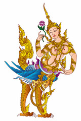 Wall Mural - Thailand girl fantasy vector, her name Kinnaree. Buddhism religious colorful character design.