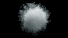 Super Slow Motion Shot Of Round Smoke Explosion Towards Camera Isolated On Black At 1000fps.