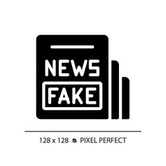 2D pixel perfect glyph style fake news icon, isolated vector, thin line illustration representing journalism.