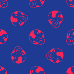 Red 8 March icon isolated seamless pattern on blue background. International Happy Women Day. Vector