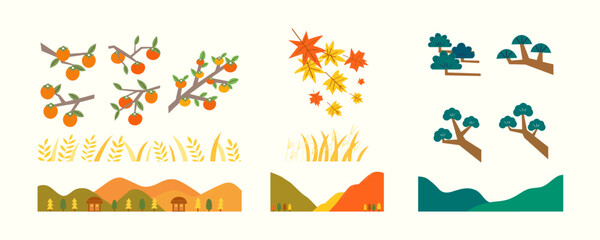 Wall Mural - set of plant, tree and mountain for chuseok