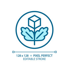 Wall Mural - 2D pixel perfect editable blue organic food icon, isolated vector, thin line illustration representing allergen free.