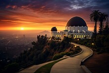 A Picturesque View Of The Griffith Observatory In Los Angeles At Sunrise. Generative AI
