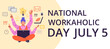 © Kudryavtsev - National workaholic day banner, flat vector illustration. Happy woman with many hands, symbol of multitasking. Employee is overloaded with work.
