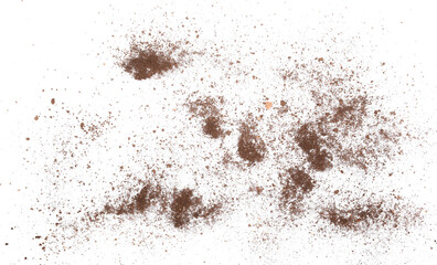 Canvas Print - Pile of soil, dirt scattered isolated on white background and texture, clipping path 