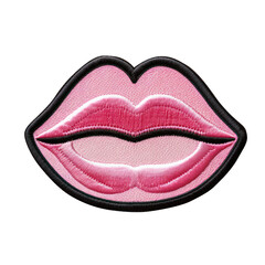 pink lips embroidered patch badge on isolated transparent background png, generative ai