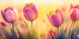 Fototapeta Tulipany - Beautiful tulips flowers. Watercolor. Ai generated illustration