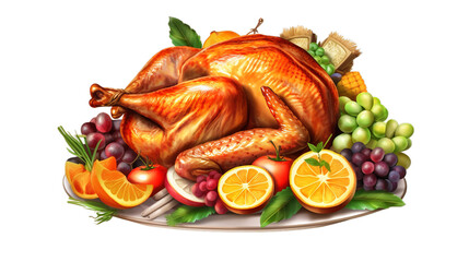 Thanksgiving Turkey, thanksgiving country dinner, Roasted chicken isolated on transparent background, Generative AI