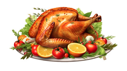 Thanksgiving Turkey, thanksgiving country dinner, Roasted chicken isolated on transparent background, Generative AI