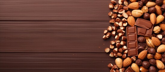 Poster - Nuts in chocolate on isolated pastel background Copy space