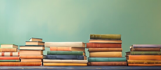 Poster - Old books for learning stacked in the library with a isolated pastel background Copy space