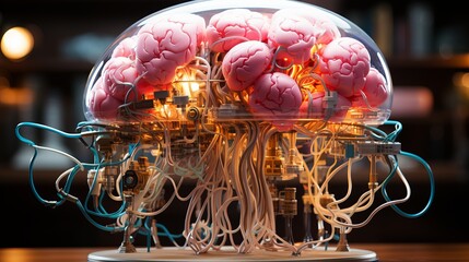 The human brain connected to microcircuits, Generative AI