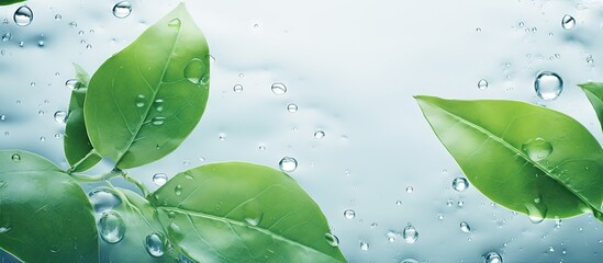Fototapete - Melting ice with water droplets in a leaf structure isolated pastel background Copy space