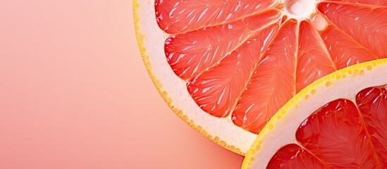 Aufkleber - Macro close up of a delicious grapefruit slice isolated pastel background Copy space