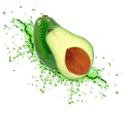 Wall Mural - avocado splash juice isolated on white background