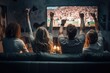 © itchaznong - Sport fans party cheer and celebrating a winning tournament and watching TV at home. Generative AI