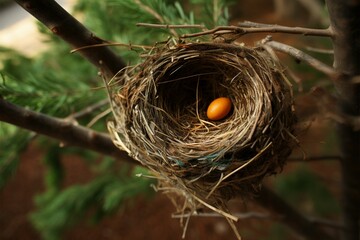 Wall Mural - A birds nest nestled securely within the branches of a tree