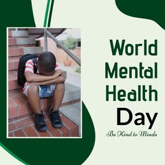 Poster - Composite of world mental health day text over sad african american boy