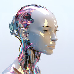 Poster - Artificial android human with wires in the head. 3D illustration in retrofuturistic sci-fi style.
