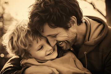 Wall Mural - Portrait of a happy father and son.