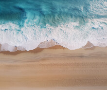 Generative Ai Illustration Top View Of Tropical Beach With Turquoise Sea Wave Water