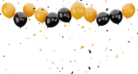 Wall Mural - 3d balloons with confetti flying,orange and black