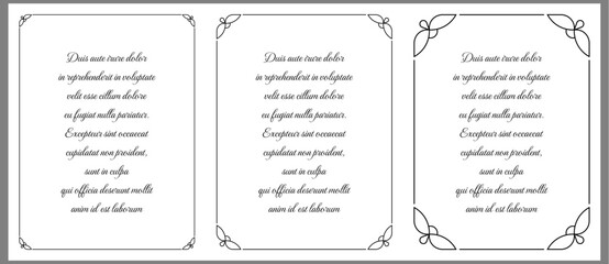 Wall Mural - Vector border frames set. Vintage poster, invitation, certificate, business card, book cover, or menu page. Vertical EPS retro art frame background in classical calligraphic style