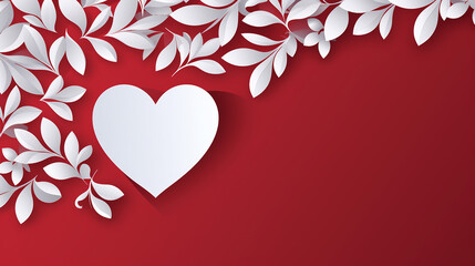 White paper cut love heart for Valentines day with red isolated background