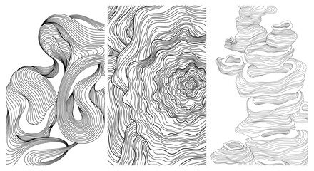  Backdrop cover template hand drawn set. Abstract wavy curve line background collection wallpaper or poster.